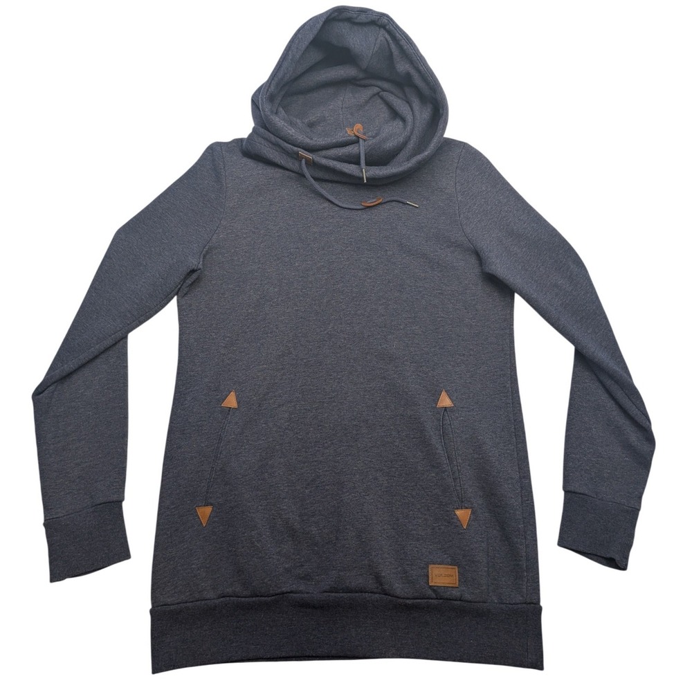 Volcom Hoodie Womens Large Gray Cowl Neck Longline Thumbhole Pullover B3131707